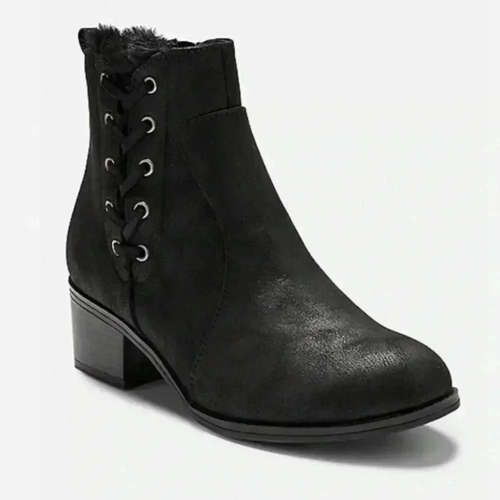 🆕JUSTICE BLACK SIDE LACE FAUX FUR BOOTS 12🆕